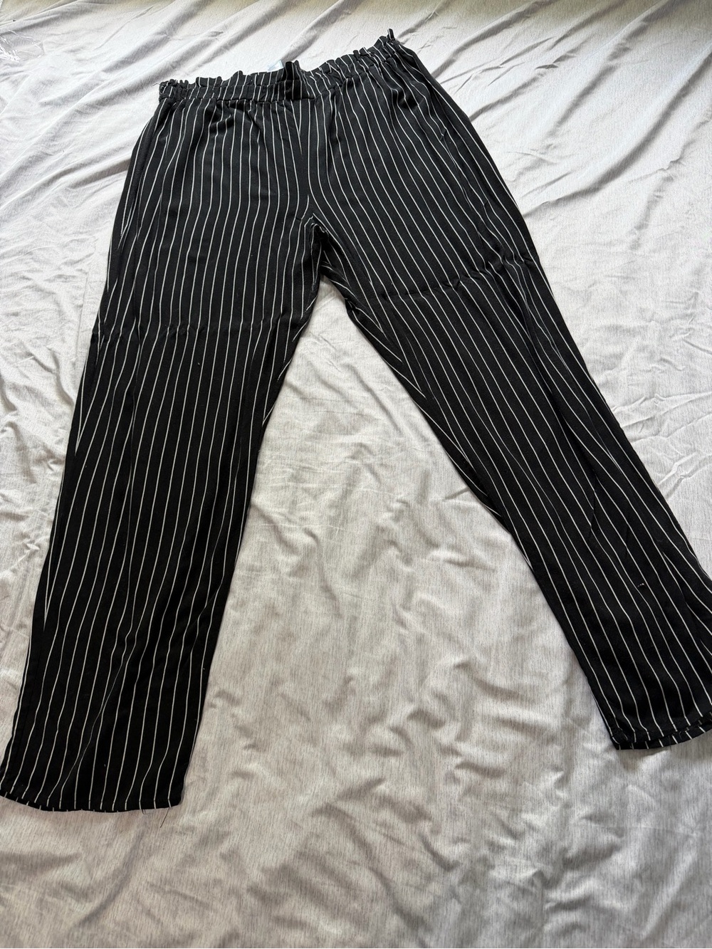Black Pinstripe Elastic-Waist Dress Pants